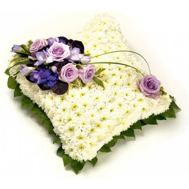 Lilac Purple White Cushion Funeral Flowers Leicester